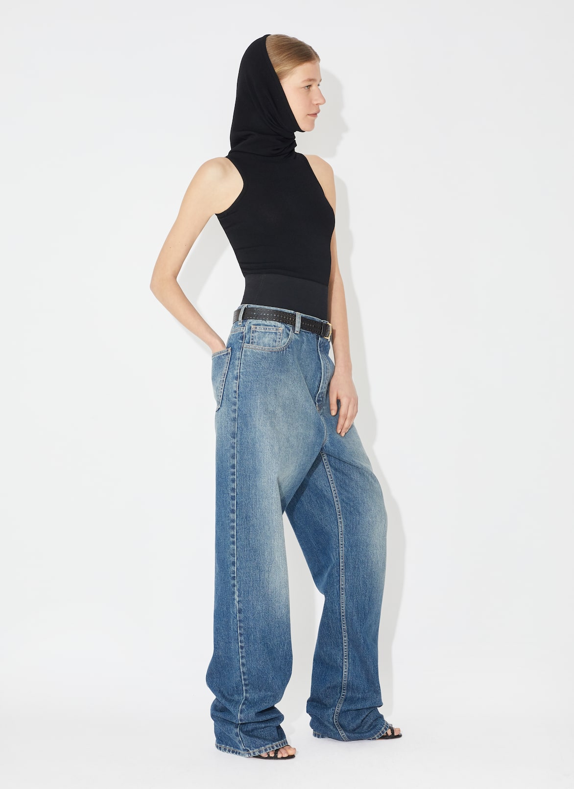 Knit belt denim pant ALAÏA BLUE KNIT BELT DENIM PANT